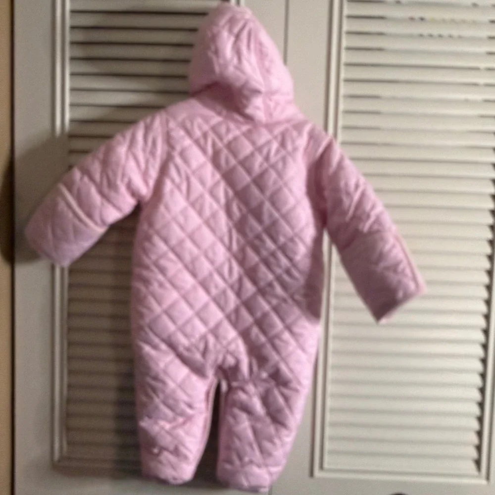 Ralph Lauren Pink Quilted Bunting Hooded Pram Suit Fleece Lined 9M